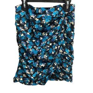 Zara Womens Floral Ruched Mini Skirt Black Blue Sz XS